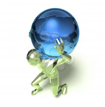 Royalty Free 3d Clipart Image of a Man Carrying a Blue Globe on His Back