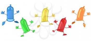Royalty Free Clipart Image of Leaping Condom Men