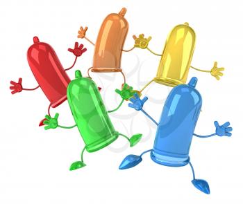 Royalty Free Clipart Image of a Group of Jumping Condom Men
