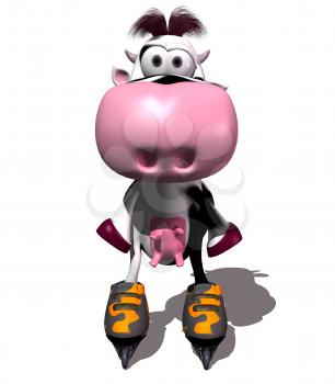 Royalty Free 3d Clipart Image of a Cow Wearing Roller Blades