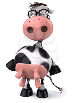 Royalty Free Clipart Image of a Standing Holstein Cow Wearing Glasses