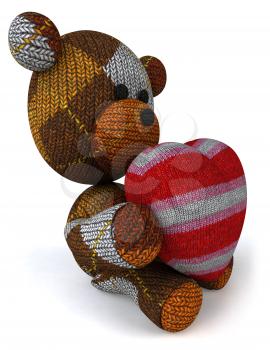 Royalty Free 3d Clipart Image of a Teddy Bear Holding a Heart