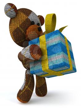 Royalty Free 3d Clipart Image of a Teddy Bear Holding a Gift