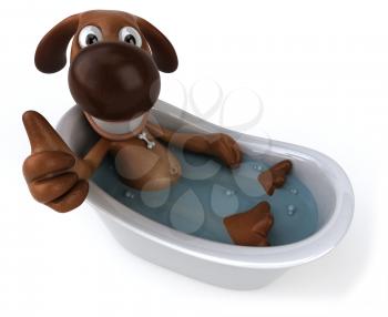 Royalty Free Clipart Image of a Dog Soaking in a Bathtub and Giving a Thumbs Up