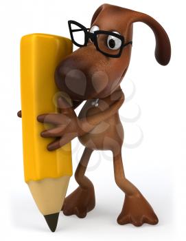 Royalty Free Clipart Image of a Dog Wearing Spectacles While Writing With a Pencil