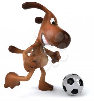 Royalty Free 3d Clipart Image of a Dog Kicking a Soccer Ball