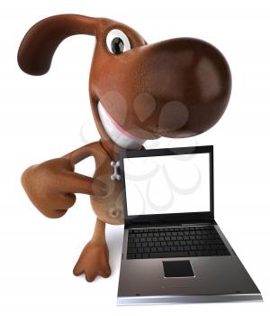 Royalty Free 3d Clipart Image of a Dog Holding a Laptop Computer