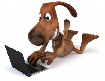 Royalty Free 3d Clipart Image of a Dog Laying in Front of a Laptop Computer