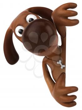 Royalty Free 3d Clipart Image of a Dog Holding a Sign Board