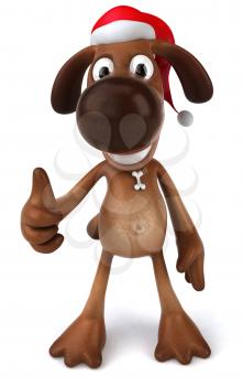 Royalty Free 3d Clipart Image of a Dog Wearing a Santa Hat and Giving a Thumbs Up Sign