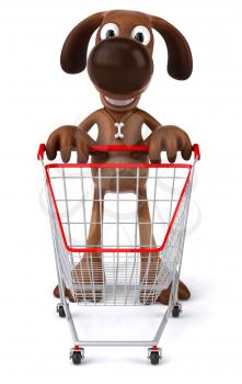 Royalty Free 3d Clipart Image of a Dog Pushing a Shopping Cart