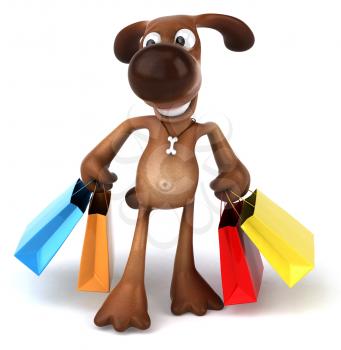 Royalty Free 3d Clipart Image of a Dog Carrying Colorful Shopping Bags