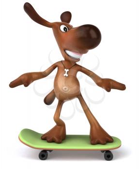 Royalty Free 3d Clipart Image of a Dog Riding a Skateboard