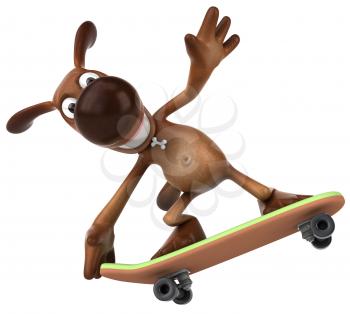 Royalty Free 3d Clipart Image of a Dog Riding a Skateboard