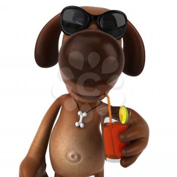 Royalty Free 3d Clipart Image of a Dog Wearing Sunglass and Sipping a Beverage