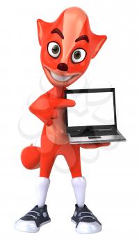 Royalty Free 3d Clipart Image of a Fox Holding a Laptop Computer