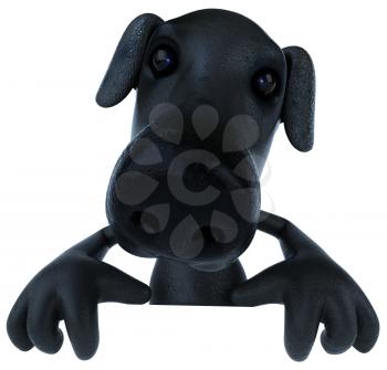 Royalty Free 3d Clipart Image of a Black Dog Holding a Sign Board