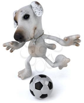 Royalty Free 3d Clipart Image of a Jack Russell Terrier Dog Kicking a Soccer Ball