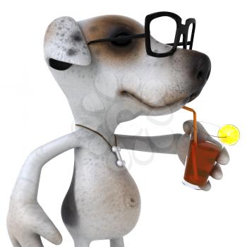Royalty Free 3d Clipart Image of a Jack Russell Terrier Dog Wearing Black Rimmed Glasses and Sipping a Beverage