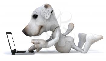 Royalty Free 3d Clipart Image of a Jack Russell Terrier Dog Laying in Front of a Laptop Computer