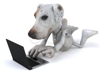 Royalty Free 3d Clipart Image of a Jack Russell Terrier Dog Laying in Front of a Laptop Computer