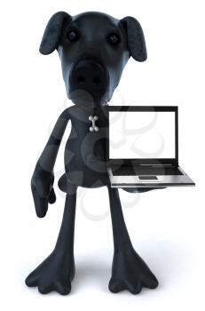 Royalty Free 3d Clipart Image of a Black Dog Holding a Laptop Computer