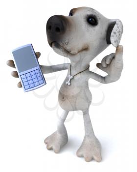 Royalty Free Clipart Image of a Jack Russell Using a Cellphone