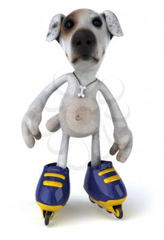 Royalty Free Clipart Image of a Jack Russell on Rollerblades