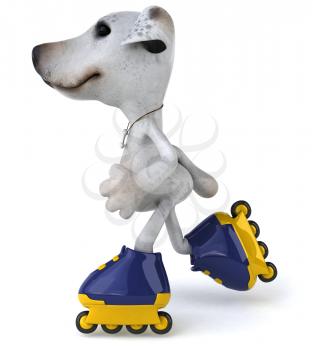 Royalty Free Clipart Image of a Jack Russell on Rollerblades