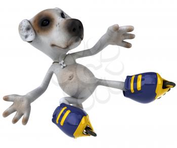 Royalty Free Clipart Image of a Jack Russell Doing Tricks on Rollerblades
