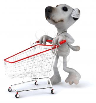 Royalty Free 3d Clipart Image of a Jack Russell Terrier Dog Pushing a Shopping Cart