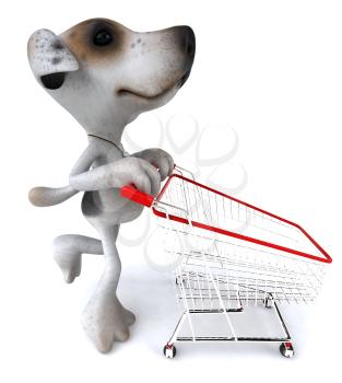 Royalty Free 3d Clipart Image of a Jack Russell Terrier Dog Pushing a Shopping Cart