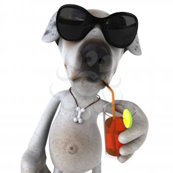 Royalty Free 3d Clipart Image of a Jack Russell Terrier Dog  Wearing Sunglasses and Sipping a Drink With a Straw