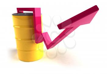 Royalty Free 3d Clipart Image of an Oil Barrel With an Arrow Pointing Upwards