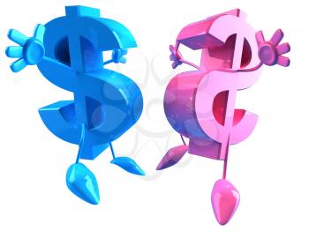 Royalty Free 3d Clipart Image of Two Dollar Signs Jumping