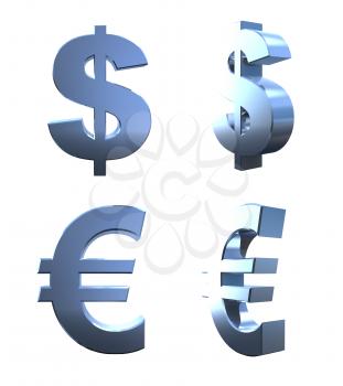 Royalty Free 3d Clipart Image of Dollar Signs and Euro Signs