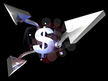 Royalty Free 3d Clipart Image of a Dollar Sign With an Arrow Pointing Upwards