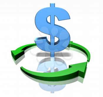 Royalty Free 3d Clipart Image of a Dollar Sign Surrounded by Green Arrows