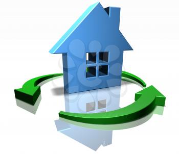Royalty Free 3d Clipart Image of a House Surrounded by Green Arrows