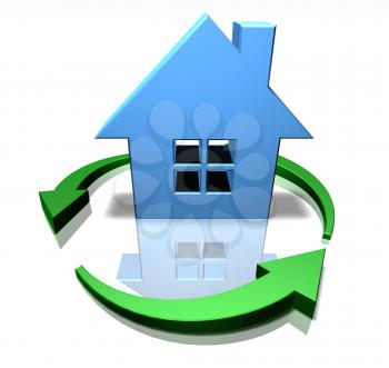 Royalty Free 3d Clipart Image of a House Surrounded by Green Arrows
