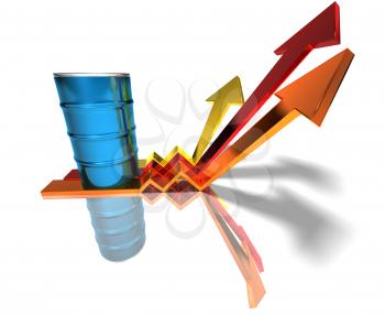 Royalty Free 3d Clipart Image of an Oil Barrel With Arrows Pointing Upwards