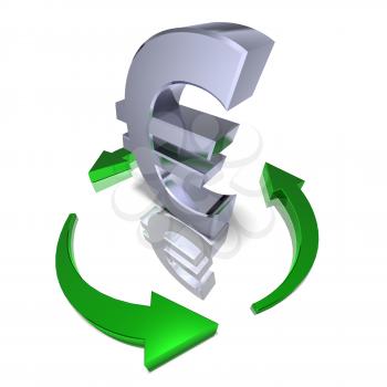 Royalty Free 3d Clipart Image of a Euro Sign Surrounded by Green Arrows