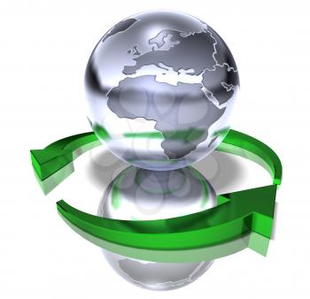 Royalty Free 3d Clipart Image of a Globe Surrounded by Green Arrows
