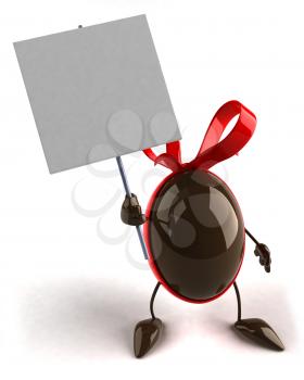 Royalty Free 3d Clipart Image of a Chocolate Easter Egg Holding a Sign