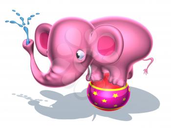 Royalty Free 3d Clipart Image of a Pink Elephant Standing on a Circus Ball
