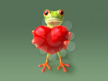 Royalty Free 3d Clipart Image of a Frog Holding a Heart