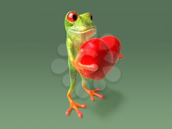 Royalty Free 3d Clipart Image of a Frog Holding a Heart