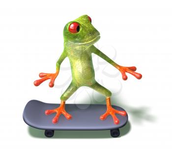 Royalty Free 3d Clipart Image of a Frog Riding a Skateboard