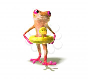 Royalty Free 3d Clipart Image of a Frog Wearing a Ducky Flotation Device