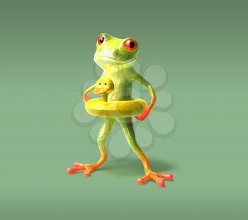 Royalty Free 3d Clipart Image of a Frog Wearing a Ducky Flotation Device